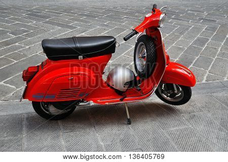 Genova, Italy - August 17, 2015: vespa primavera 125 et3 iconic Italian scooter.