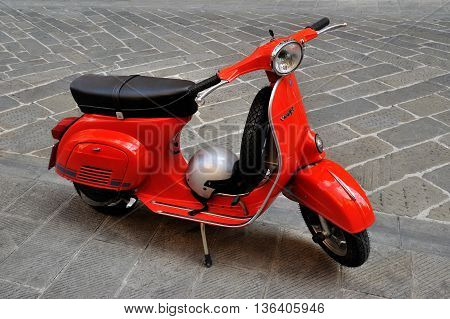 Genova, Italy - August 17, 2015: vespa primavera 125 et3 iconic Italian scooter.