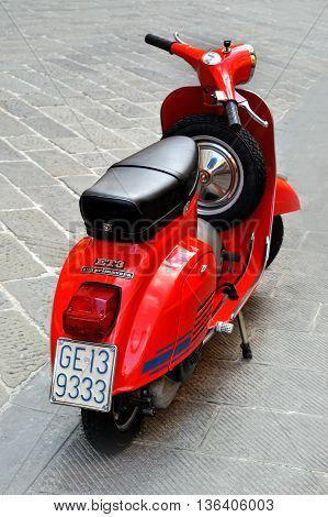 Genova, Italy - August 17, 2015: vespa primavera 125 et3 iconic Italian scooter.