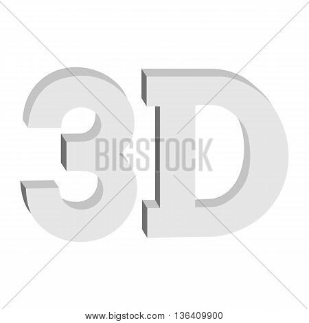 3D three-dimensional button sign in solid grayscale colors icon isolated on white background. Vector illustration.