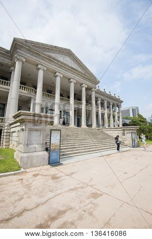 SEOULSouth Korea - MAY 24: Seokjojeon hall of Deoksugung palace. MAY 24 2016 in Seoul South Korea
