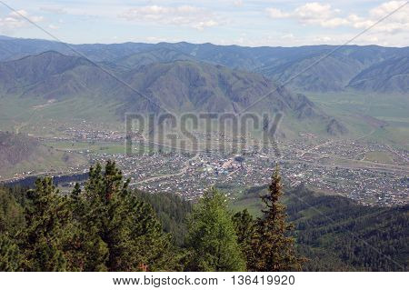 The Small village in valley between mountains.Type overhand