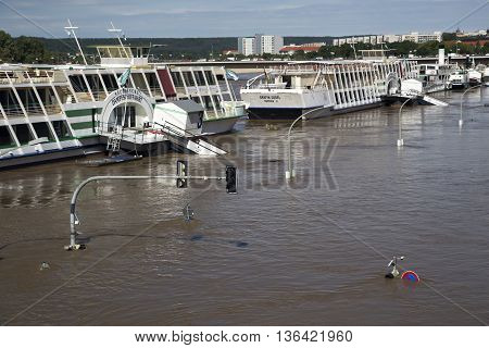 DRESDEN, GERMANY - JUNE 5, 2013:Flooding in Dresden