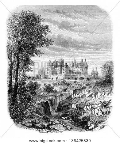 Pompadour National Stud, vintage engraved illustration. Magasin Pittoresque 1861.