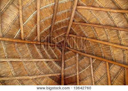 Detail střešní dřevěné kabiny tropické Mexiko Palapa
