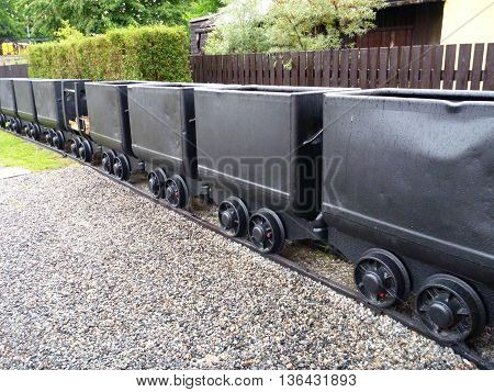 Row Ov Black Mine Wagoons In Museum