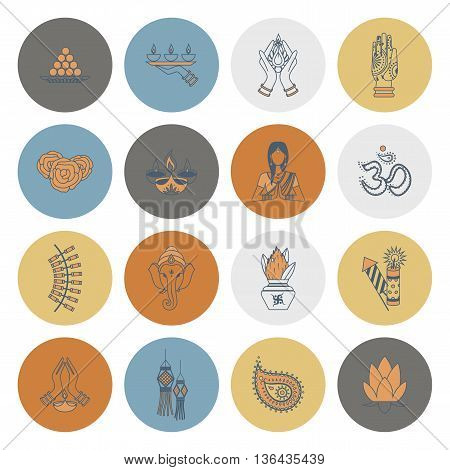 Diwali. Indian Festival Icons. Simple and Minimalistic Style. Vector