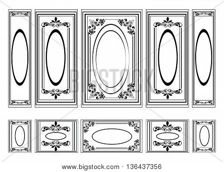Decorative Ornamented frames for walls or backgrounds. Interior design decoration panels. Classic Baroque Vintage style. Vector frame