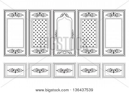 Decorative Ornamented frames for walls or backgrounds. Interior design decoration panels. Classic Baroque Vintage style. Vector frame