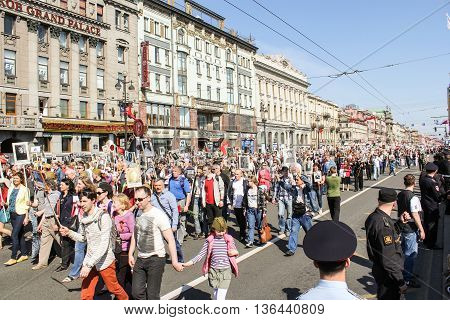 St. Petersburg, Russia - 9 May, Infinite column of people in action 