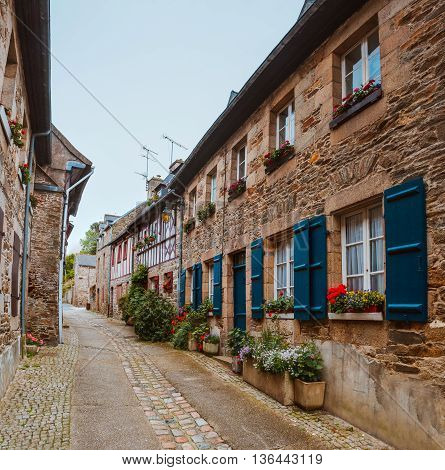 street in old Breton Brittany town Treguier France