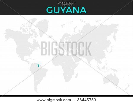 Co-operative Republic of Guyana location modern detailed vector map. All world countries without names. Vector template of beautiful flat grayscale map design with selected country and border location