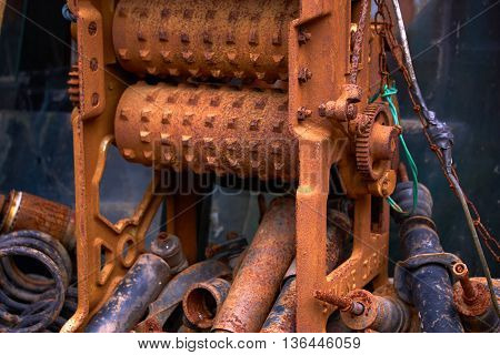 Old rusty machinery equipment at outdoor day