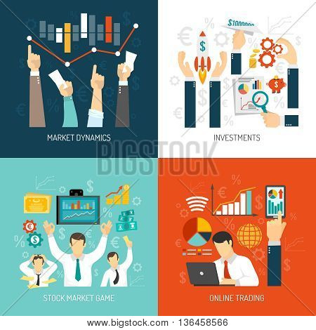 Stock market concept with graphs diagrams analysis of price dynamics investments online trading isolated vector illustration