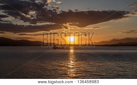 Sunset in the Mediterranean, seen from Piraues, Greece