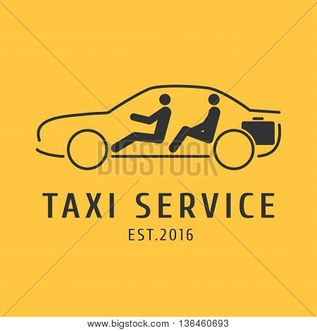 Taxi cab vector logo design. Car hire black and yellow background badge app emblem. Driver and passenger in taxi graphic icon