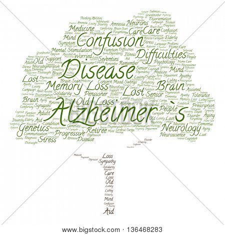 Concept conceptual Alzheimer`s disease symtoms abstract tree word cloud isolated on background