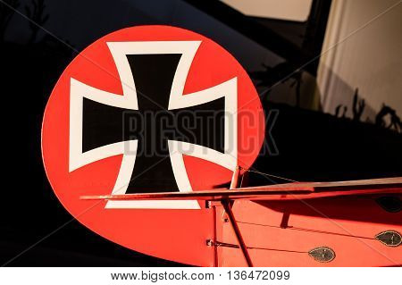 Close-up Of An Old German Triplane, Iron Cross Painting