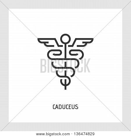 Caduceus icon. Medicine and health care concept. Modern thin line sign. Premium quality outline pictogram. Stock vector illustration in flat design.