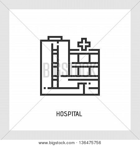 Hospital icon. Medicine and health care concept. Modern thin line sign. Premium quality outline pictogram. Stock vector illustration in flat design.