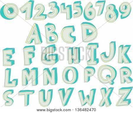 3D font. Big colorful letters standing. Vector font isometric