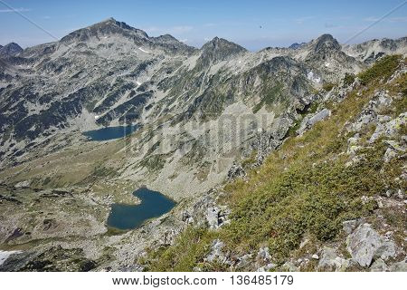 Amazing view of Argirovo and Mitrovo lakes - view from Dzhano Peak,  Pirin mountain, Bulgaria