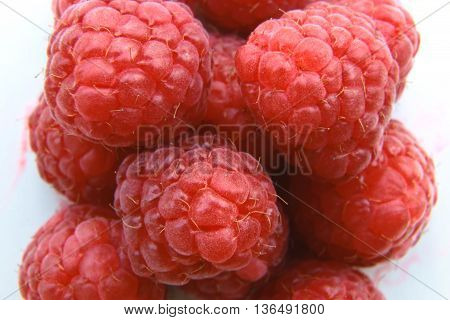 Closeup Of A Bunch Of Red Raspberries
