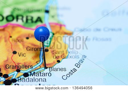 Blanes pinned on a map of Spain