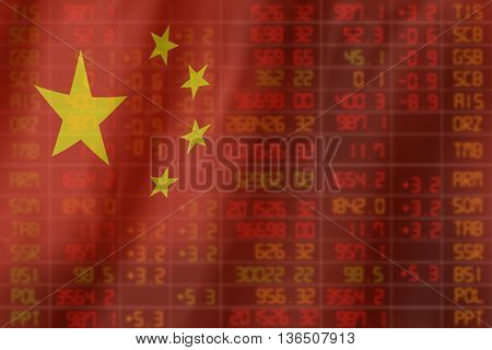 Flag Of China. Downtrend Stock Data Diagram