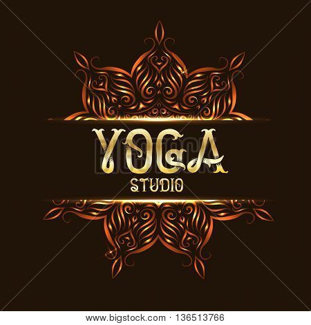 Youga studio emblem logo with mandala. Template element flower for yoga logotype. Vector illustration