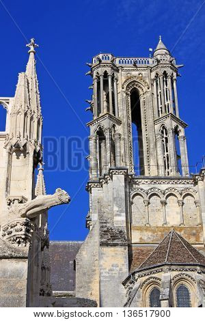 exterior tower of Laon Cathedral in France