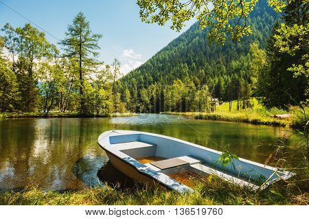 Beautiful lake in swiss Alps in summertime