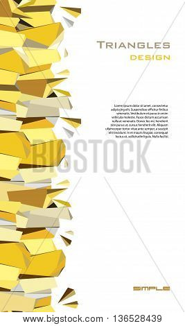 Golden abstract geometric background. Vertical gold border geometric design. Golden crystal geometric abstract triangles border design on white background. Golden vector illustration stock vector.