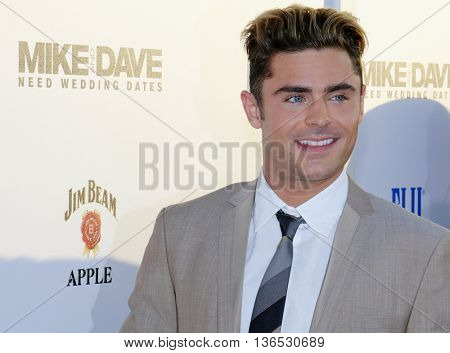 Zac Efron at the Los Angeles premiere of 'Mike And Dave Need Wedding Dates' held at the ArcLight Cinemas in Hollywood, USA on June 29, 2016.