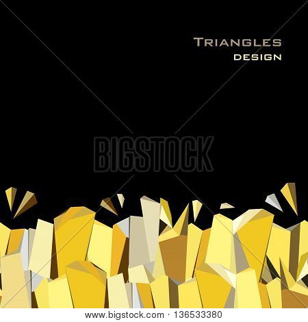 Golden crystal geometric abstract triangles border design on black background. Golden abstract geometric background. Horizontal gold border geometric design. Golden vector illustration stock vector.