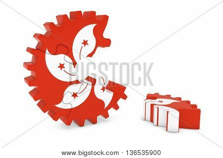 Hong Kongese Flag Gear Puzzle With Piece On Floor 3D Illustration