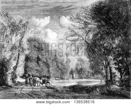 1861 Exhibition of Painting. Route Waben Berck, Pas de Calais, vintage engraved illustration. Magasin Pittoresque 1861.