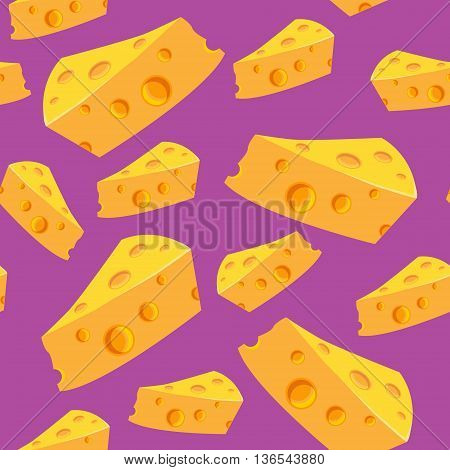 Seamless pattern with cheese on a purple background