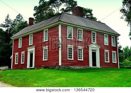 Lexington Massachusetts - July 10 2014: 1735 Munroe Tavern used to house the British Field Hospital and Officers Headquarters' on the eve of April 18 1775 the night before the Battle of Lexington *
