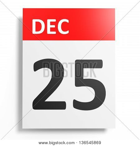 Calendar On White Background. 25 December.