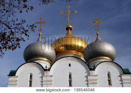 Old church in Novodevichy convent in Moscow. Popular touristic lanmdark. UNESCO World Heritage Site.
