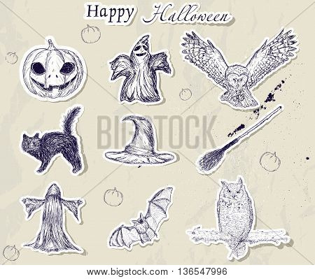 Set of Halloween stickers. Vector illustration EPS8