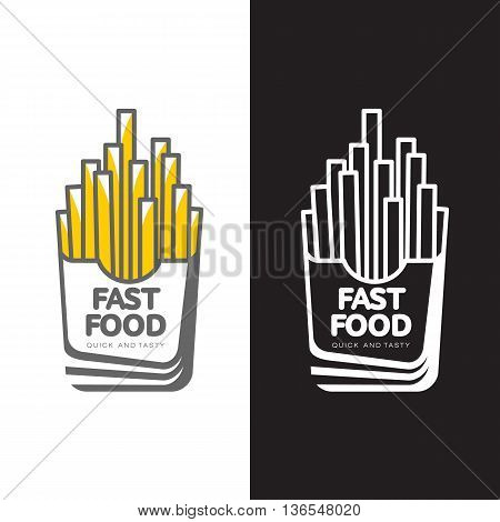 Logos potato fries, vector simple illustration isolated on white and black background. Potato logo set stock color and black and white. Logo fries for cafes and fast food restaurants