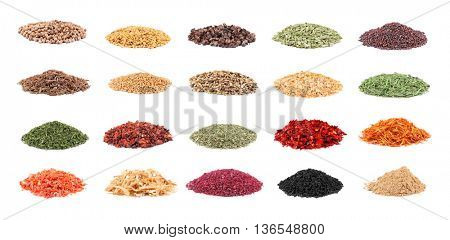 Set of different spices isolated on white background