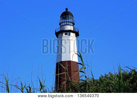 Top of The Montauk Lighthouse. Picture taken from on the rocks behind the lighthouse.