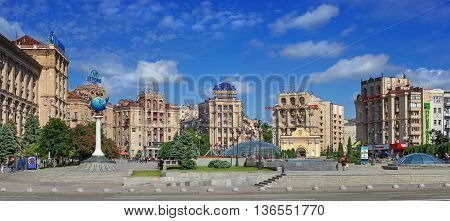 KIEV UKRAINE - MAY 16 2016: Panoramic view of the Independence Square in Kiev - one of the most popular places where people like to meet Ukraine