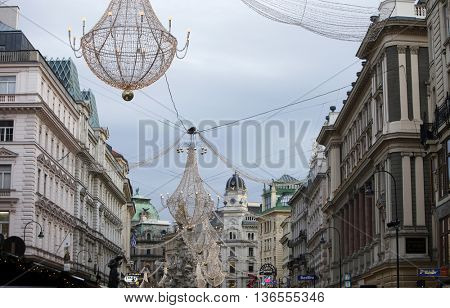 VIENNA, AUSTRIA - DECEMBER 09: Famous Graben street decorated for Christmas on December 09,2011 in Vienna, Austria