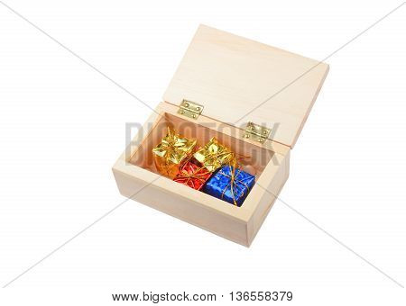 Wooden Box With Christmas Gift
