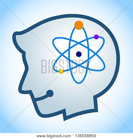 Vector stock of human head silhouette with energy atom symbol inside