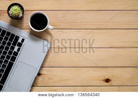 Top view office stuff with labtop and cup of coffee with workspace.Flat lay image